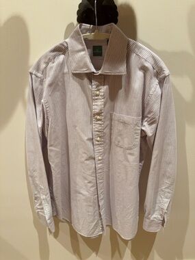 Sid Mashburn Men's Dress Shirt Button-Down Lavender and White Stripes Large